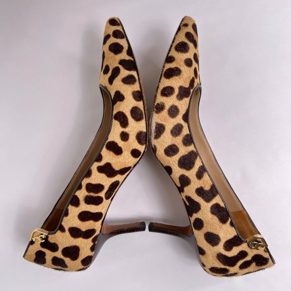 Tory Burch Elizabeth Beige Calf Hair Leopard Print Point Toe Stiletto Pumps 7.5 - Picture 6 of 15